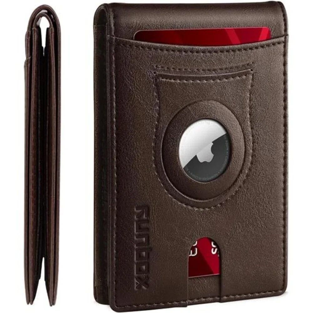 RUNBOX AirTag-Wallet-Mens-Slim-RFID Blocking Wallets Leather with Bill